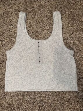 aerie Light Gray Ribbed Crop Tank with Front Hook Detail